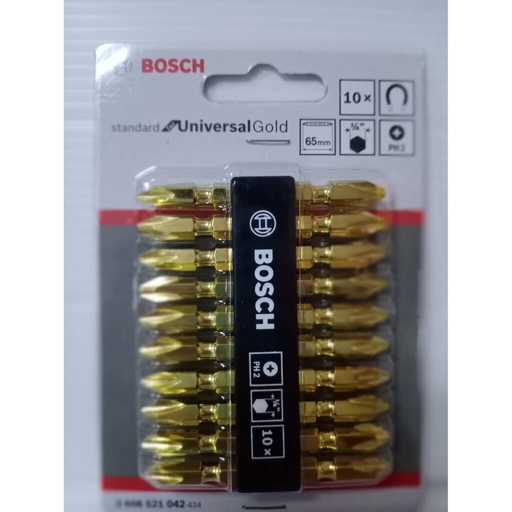 ดอกไขควงลม Bosch ยาว 65 มิล (10ดอก) รุ่น แข็ง สีทอง แม่เหล็ก ดอกไขควงแฉกสองปลาย