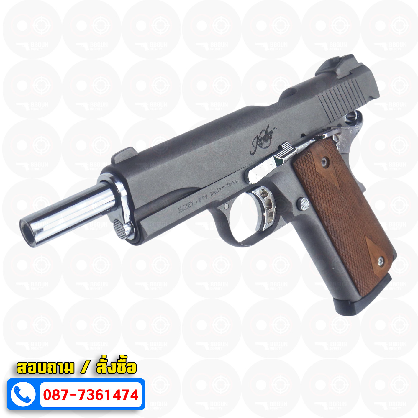 แบลงค์กัน KUZEY M1911 KIMBER 5 นิ้ว blank gun สีสโมค ด้ามไม้