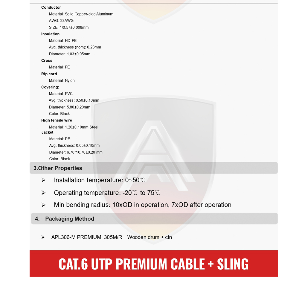 Apollo สายLAN CAT6 UTP รุ่น APL306-M-Premium Lan+sling 305m.