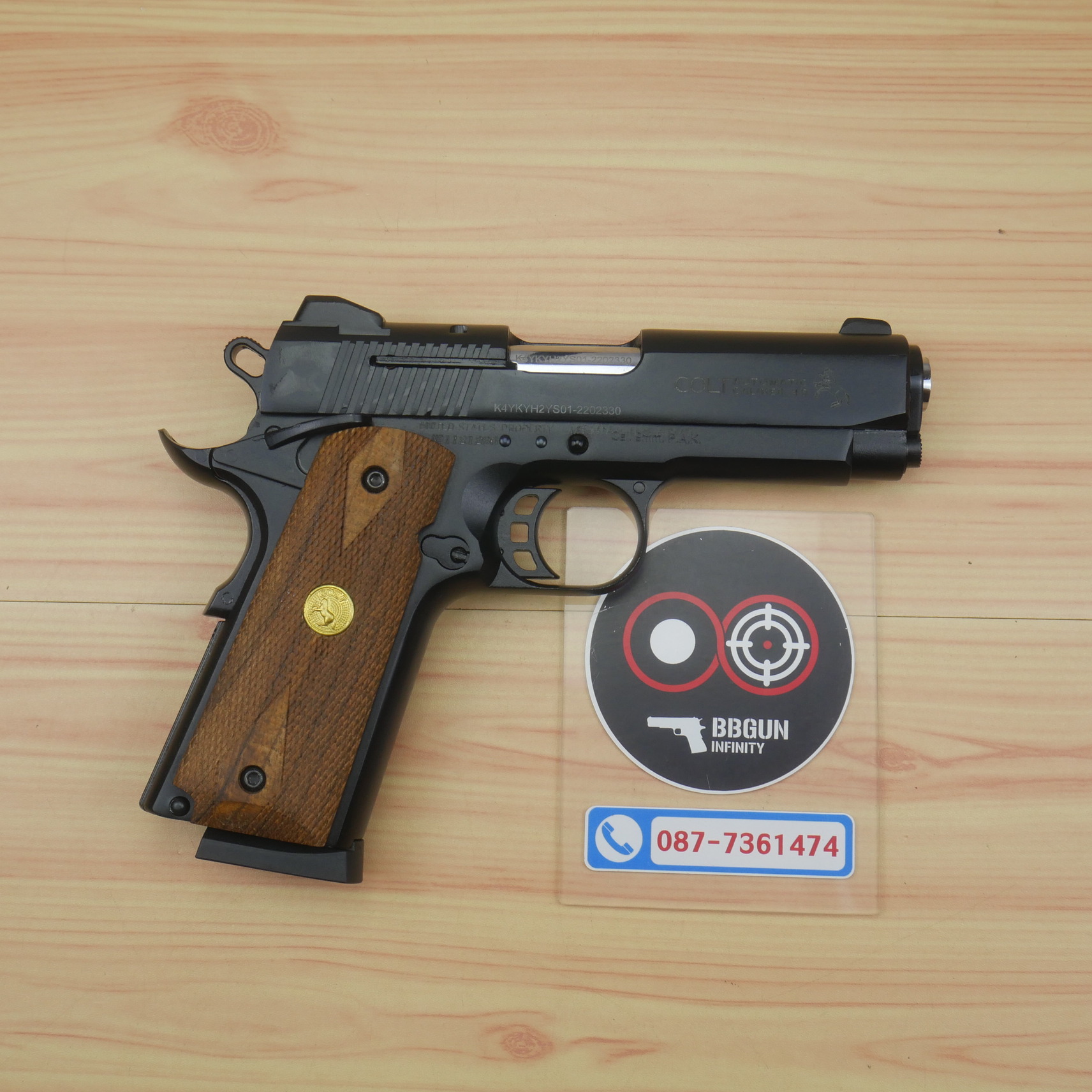 แบลงค์กัน KUZEY M1911 COLT'S DEFENDER SERIES 90 สีดำ 4 นิ้ว ด้ามไม้ Blank Gun