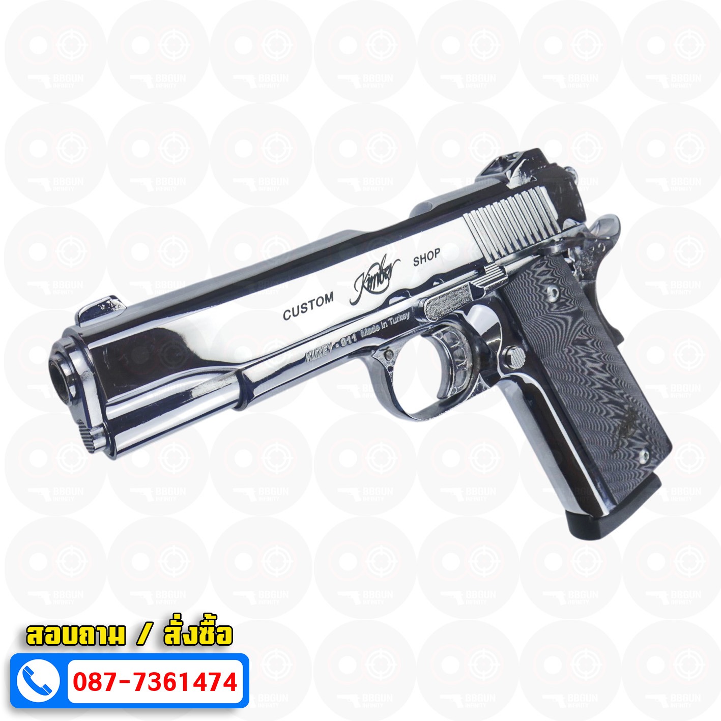 แบลงค์กัน KUZEY M1911 KIMBER สีเงินเงา ลำกล้อง 5 นิ้ว ด้าม G10 blank gun (แถมกล่องใส่ปืน)