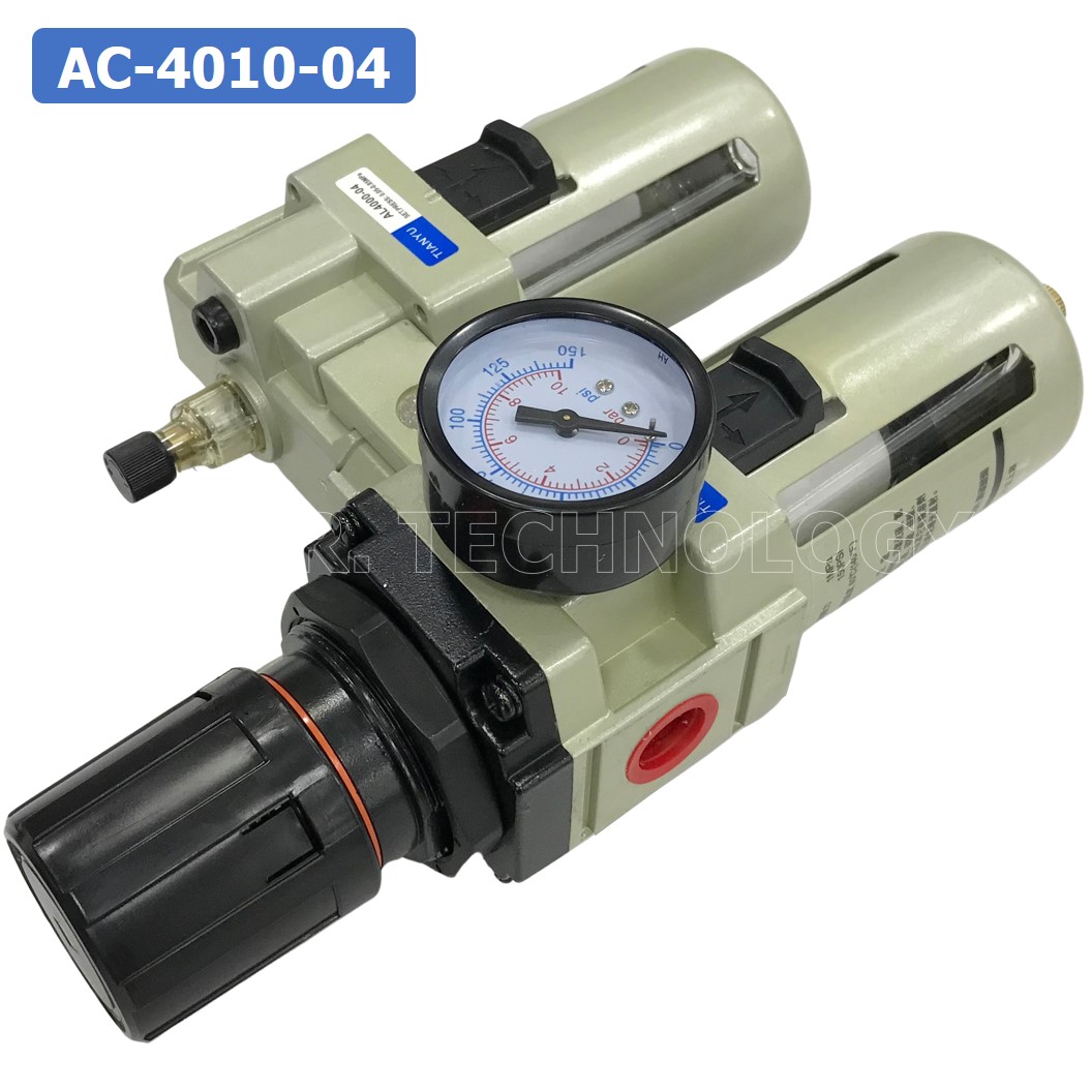 AC4010-04 ชุดกรองลมแบบ 2 ตอน Manual Drain FRL 2 Unit Combination Air Filter, Regulator & Lubricator TIANYU AC-4010-04