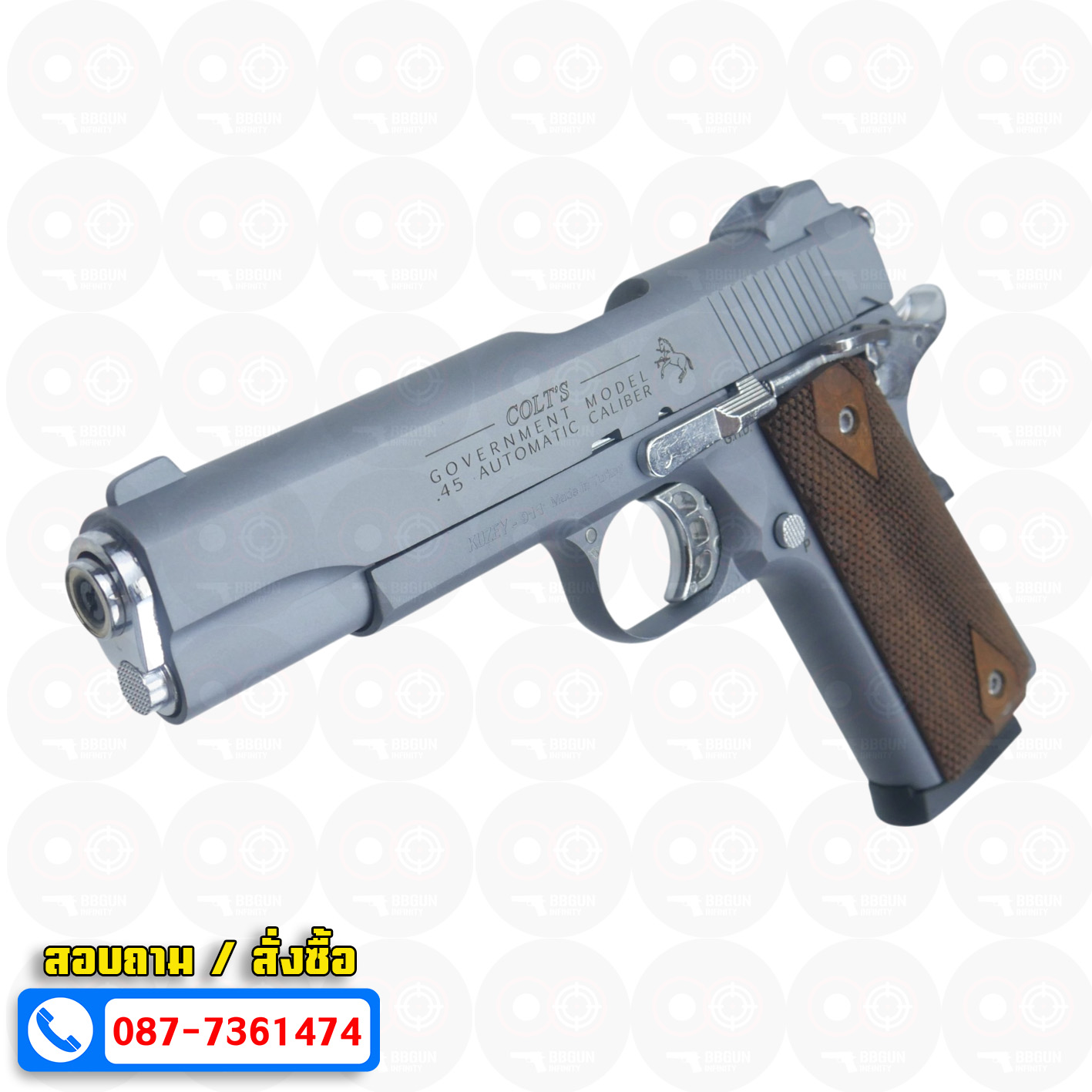 แบลงค์กัน KUZEY M1911 COLT GOVERMENT 100 Year Smoke 5 นิ้ว สีสโมค blank gun ด้ามไม้