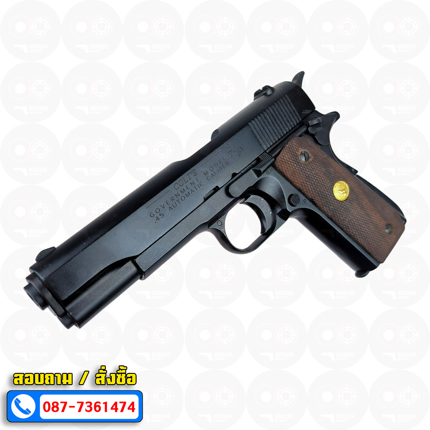 แบลงค์กัน AKSA Colt's Government Model .45 Automatic Caliber 100 Years สีดำ กริปไม้ (2 แม็กกาซีน) BLANK GUN