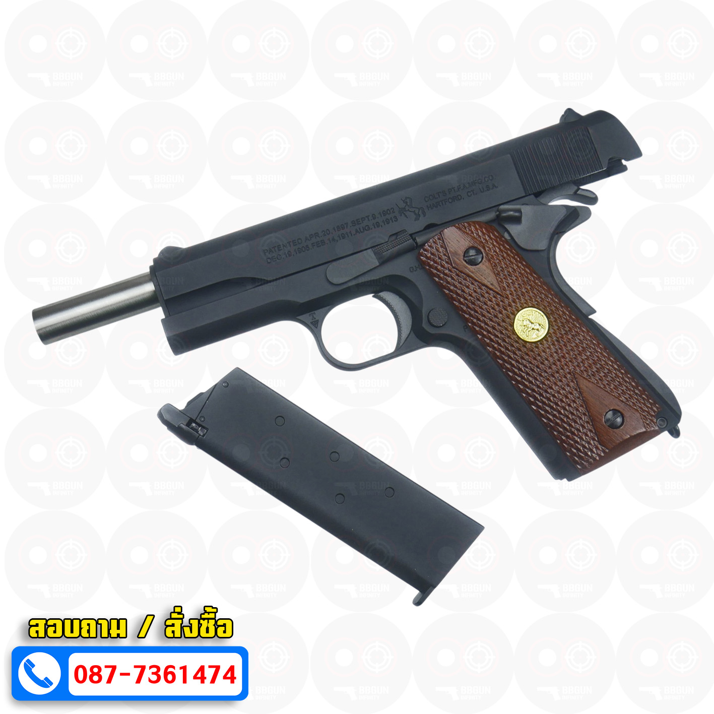 บีบีกันอัดแก๊ส Army Armament R31 Colt M1911A1 สีดำ ด้ามไม้แท้ BB GUN