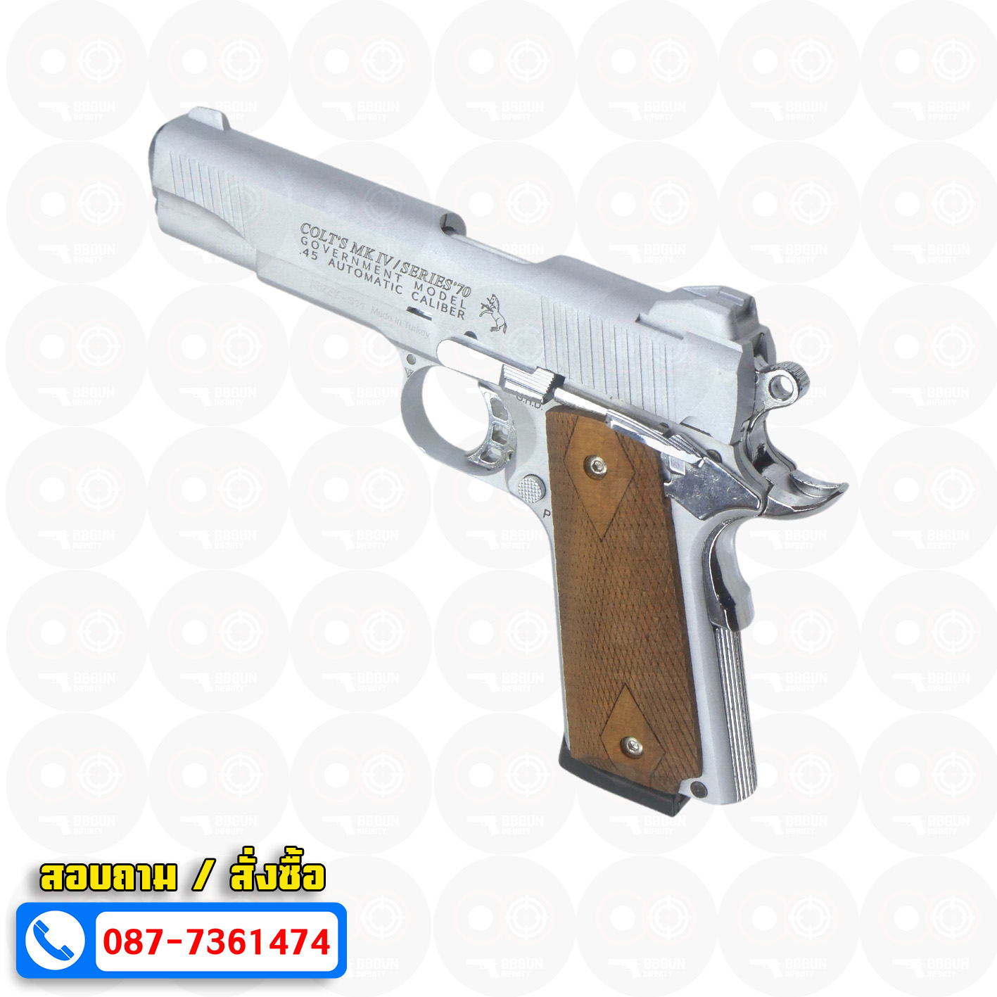 แบลงค์กัน KUZEY M1911 COLT MK IV SR70 สีเงินด้าน 5 นิ้ว ด้ามไม้ blank gun