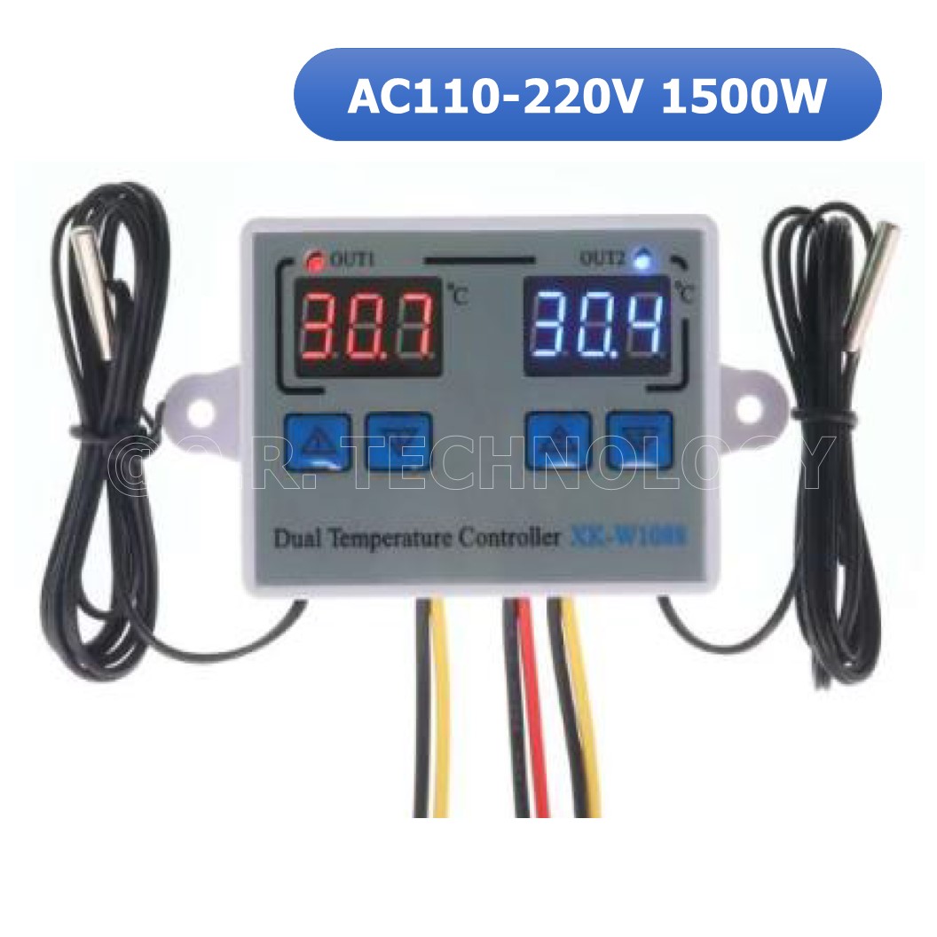 (1ชิ้น) AA621 เครื่องควบคุมอุณหภูมิคู่ แบบดิจิตอล AC110-220V 1500W Dual Digital Temperature Controller XK-W1088