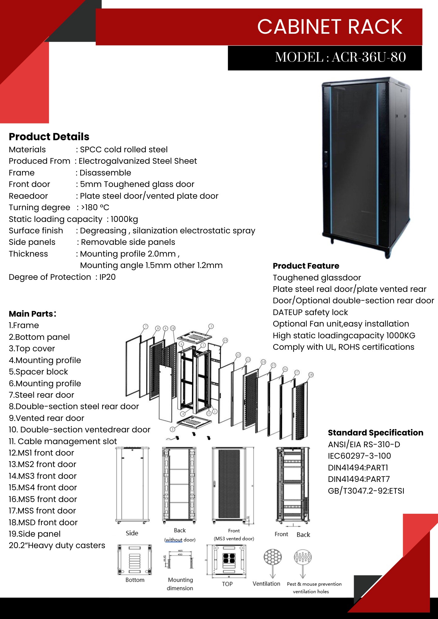 ACR-36U-80 Rack 36U ลึก 80cm