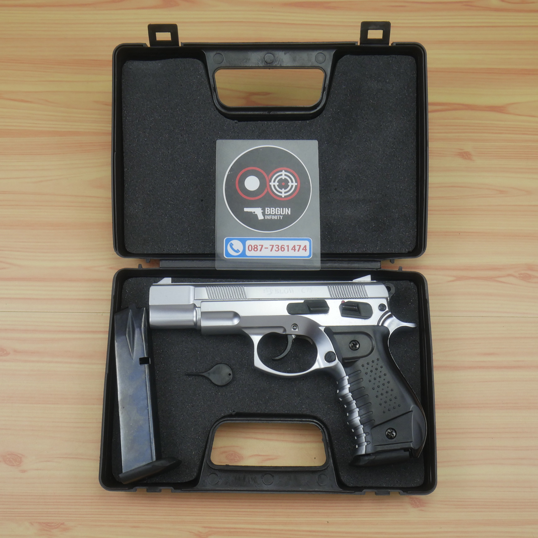 แบลงค์กัน BLOW CZ75 เงินด้าน MATTE CHROME Blank Gun ( 2 แม็กกาซีน + กล่องปืน )