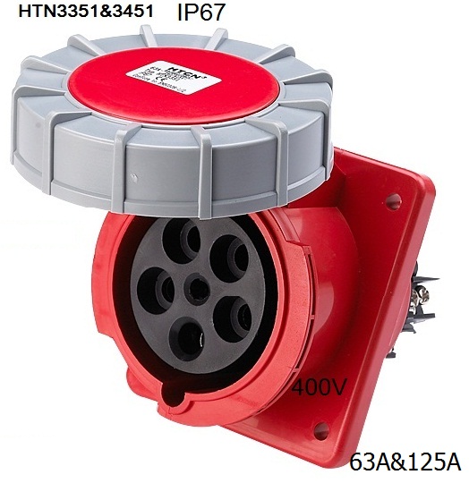 HTN3451 ปลั๊กตัวเมียฝังเฉียง 3P+N+E 125A 400V IP67 6h