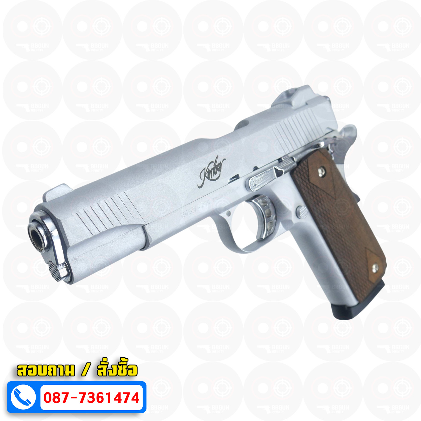 แบลงค์กัน KUZEY M1911 KIMBER สีเงินด้าน 5 นิ้ว ด้ามไม้ blank gun