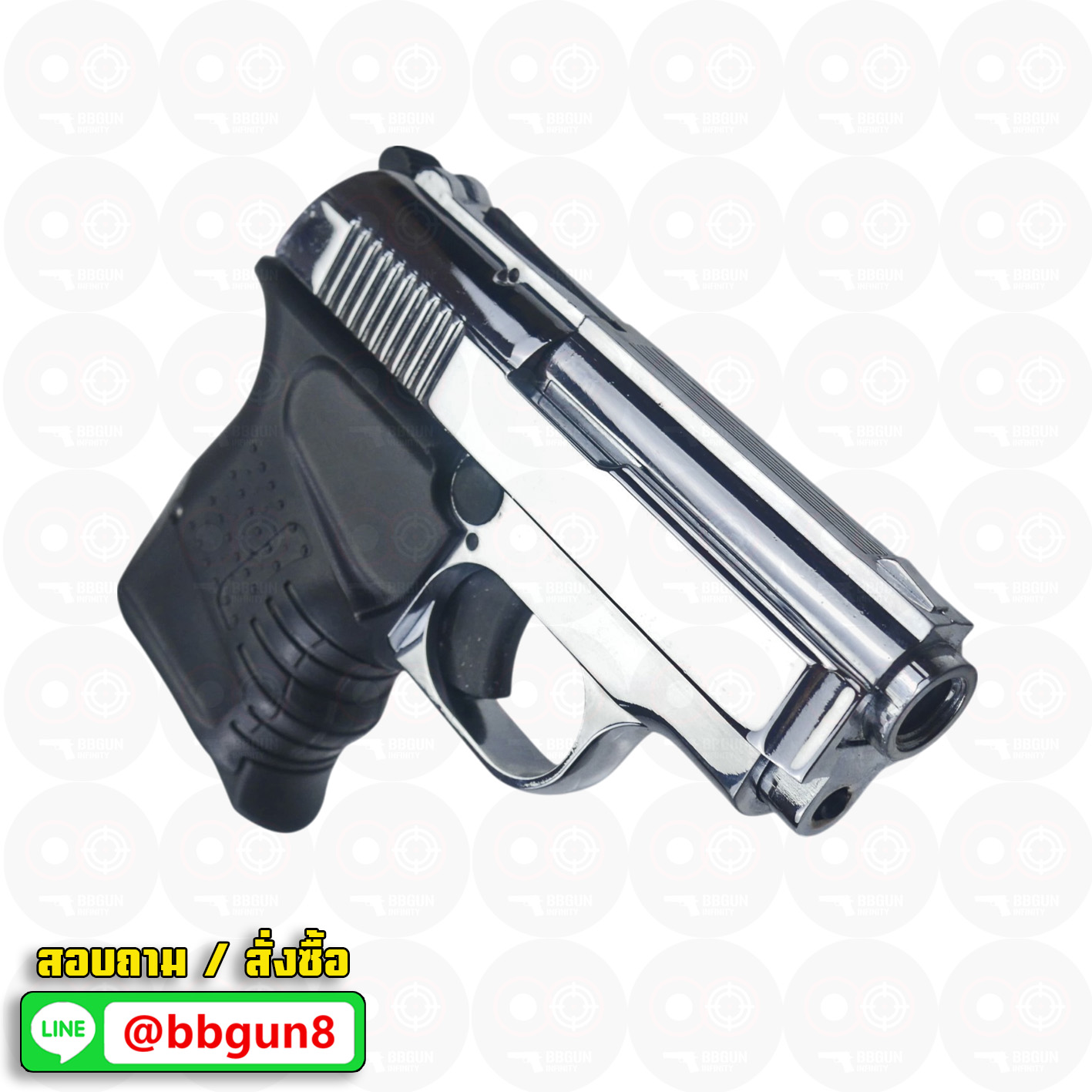 แบลงค์กัน BLOW MINI 9 สีเงินเงา SHINY CHROME Blank Gun ( 2 แม็กกาซีน + กล่องปืน )