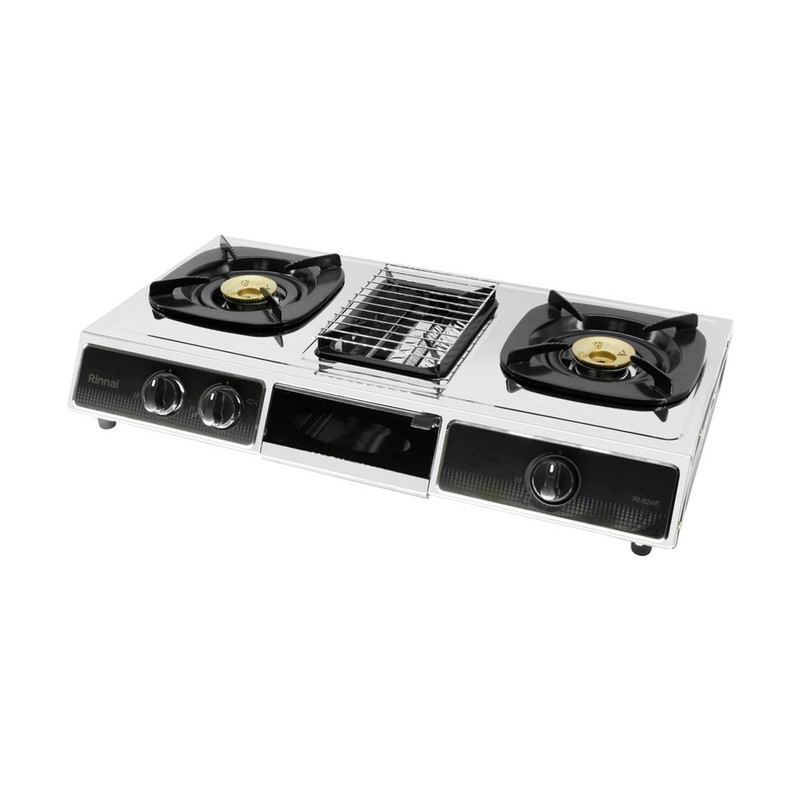 RINNAI เตาแก๊สตั้งโต๊ะ 2 หัวเตา พร้อมเตาย่าง รุ่น RI-524E ตัวใหม่มาแทนรุ่น RI-514E พร้อมหัวปรับตั้งเวลา เซฟตี้ มีเกจวัด