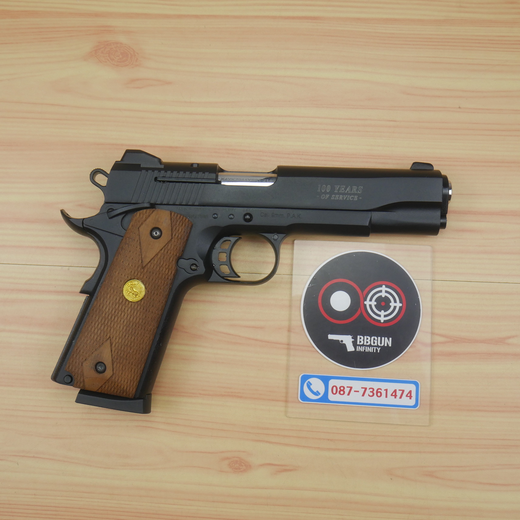 แบลงค์กัน KUZEY M1911Colt's 100 Years สีดำ 5 นิ้ว ด้ามไม้ (แถมกล่องใส่ปืน) blank gun