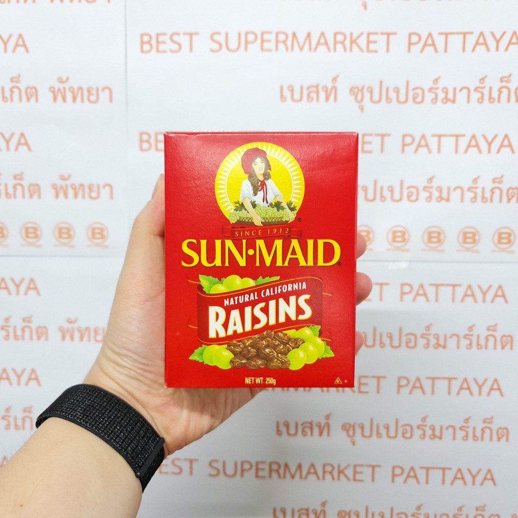 ซัน-เมค ลูกเกด 250 กรัม นำเข้าจาก แคลิฟอร์เนีย, สหรัฐอเมริกา Sun-Maid Natural California Raisins 250 g.
