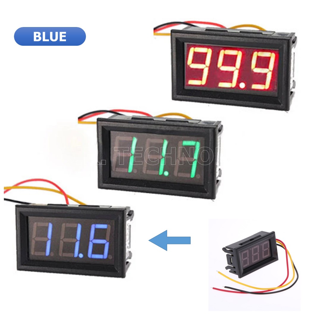 (1ชิ้น) NC069 จอแสดงผล โวลต์มิเตอร์ 3 สาย สีน้ำเงิน ขนาด 0.56นิ้ว 0-100V 3-Wire DC Voltmeter Blue