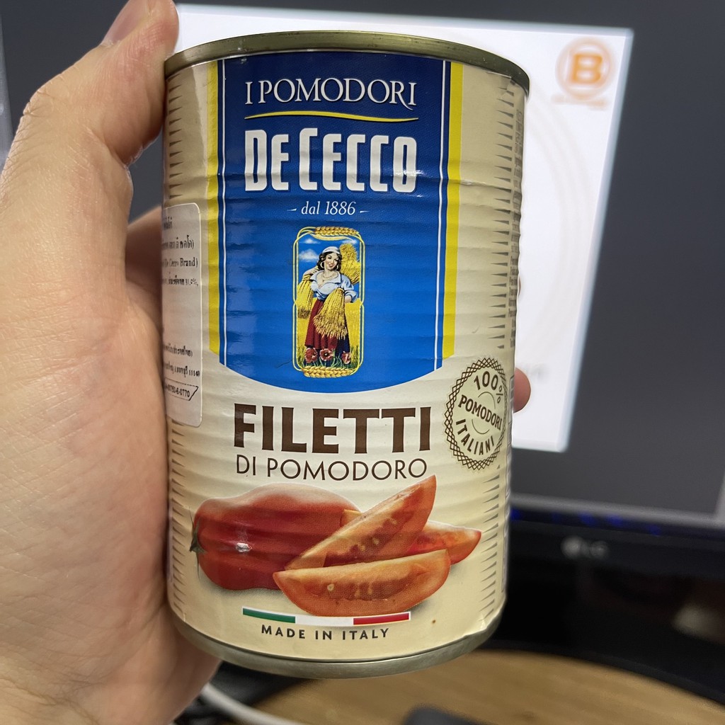 ดิ เชคโค มะเขือเทศปอกเปลือก หั่น ในน้ำมะเขือเทศ น้ำหนักสุทธิ 400 กรัม De Cecco Filetti Di Pomodoro 400 g.