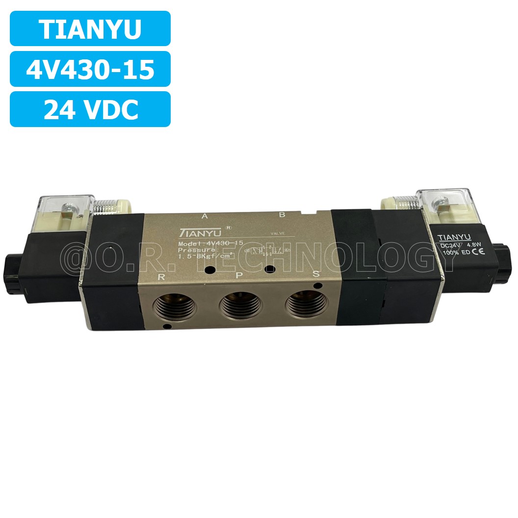 (1ชิ้น) 4V430-15 24VDC โซลินอยด์วาล์ว คอยล์ 2 ข้าง 5/3 Double Coil Solenoid Valve Pneumatic TIANYU โซลินอยด์วาล์วไฟฟ้า โซลินอยลม วาล์วลม กระบอกลม