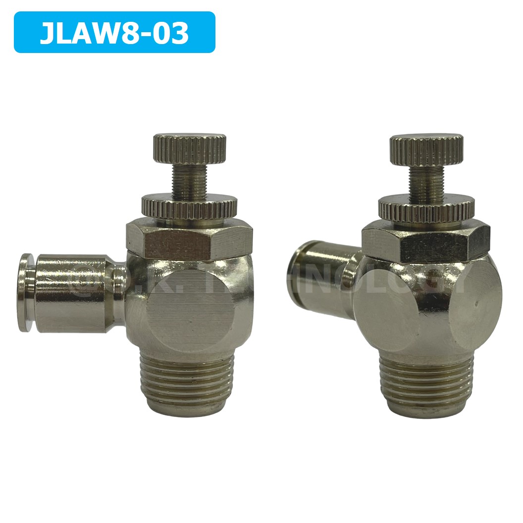 (1ชิ้น) JLAW8-03 ข้อต่อลมสแตนเลส ข้อต่อปรับลม งอ STAINLESS Air Flow Speed Controller ควบคุมความเร็วลม Speed Control valve JLAW JSL