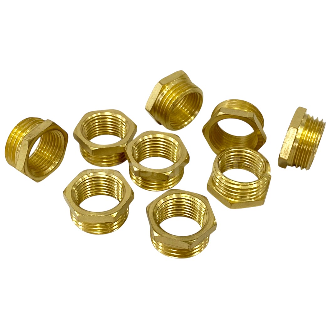 NP-FM นิปเปิ้ลทองเหลือง เมีย-ผู้ เกลียวใน-เกลียวนอก 1/8"-1" Brass Nipple Female-Male Thread นิปเปิ้ล ทองเหลือง ข้อลดเกลียว ข้อต่อลม 1หุน-8หุน Air connector Fitting Reducer