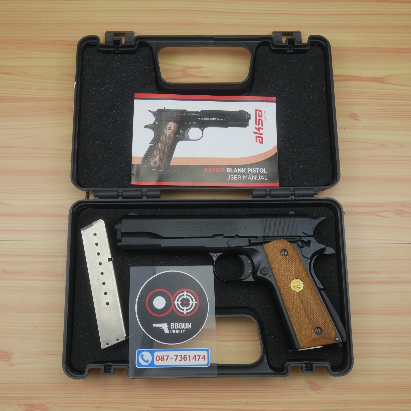 แบลงค์กัน AKSA Colt MK IV/SERIES ' 70 1911 สีดำ กริปไม้ (2 แม็กกาซีน) BLANK GUN