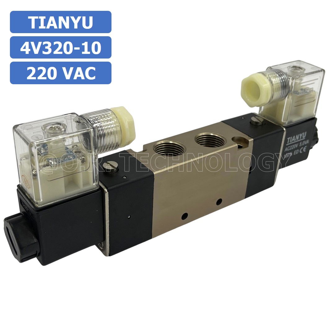 (1ชิ้น) 4V320-10 220VAC โซลินอยด์วาล์ว คอยล์ 2 ข้าง Double coil Solenoid Valve Pneumatic TIANYU