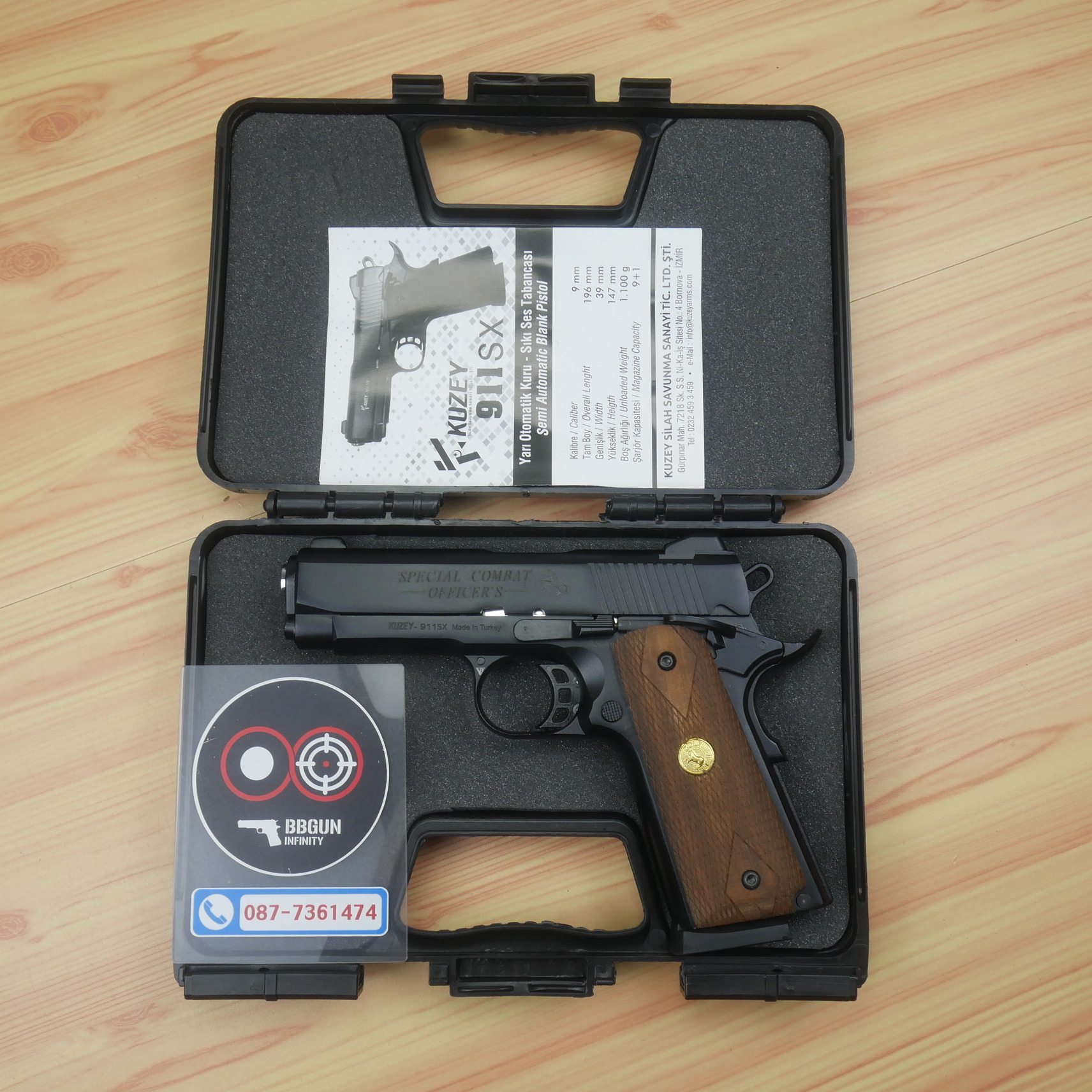 แบลงค์กัน KUZEY M1911 Special Combat สีดำ ลำกล้อง 4 นิ้ว blank gun ด้ามไม้