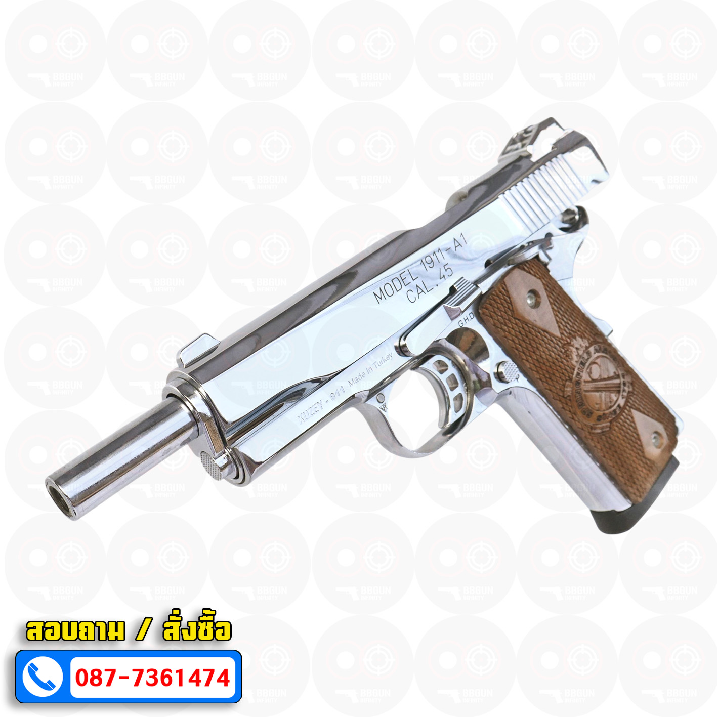 แบลงค์กัน KUZEY M1911-A1 ลำกล้อง 5 นิ้ว SPRINGFIELD ARMORY สีเงินเงา blank gun ด้ามไม้