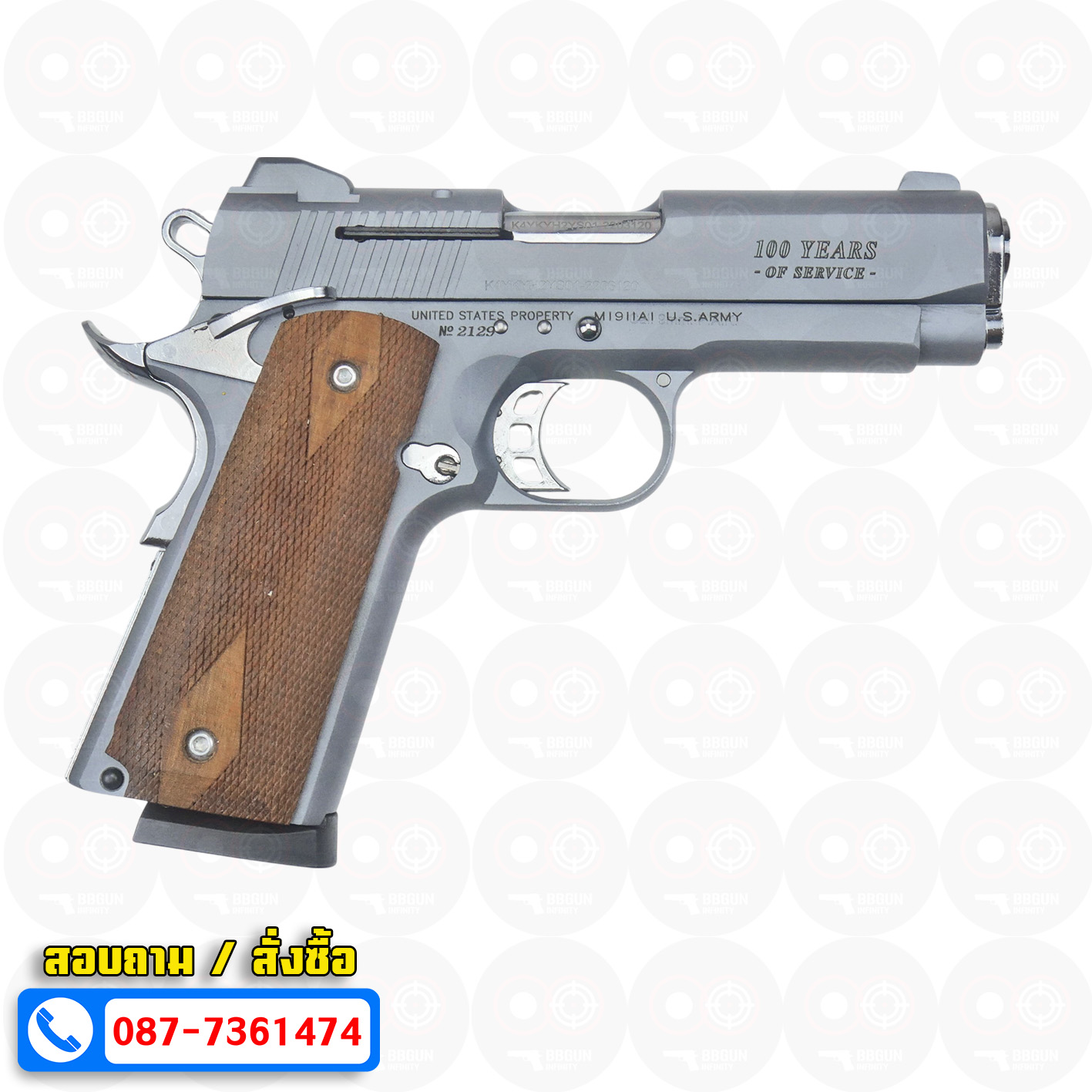 แบลงค์กัน KUZEY M1911 COLT'S 100 ปี สีสโมค 4 นิ้ว ด้ามไม้ blank gun