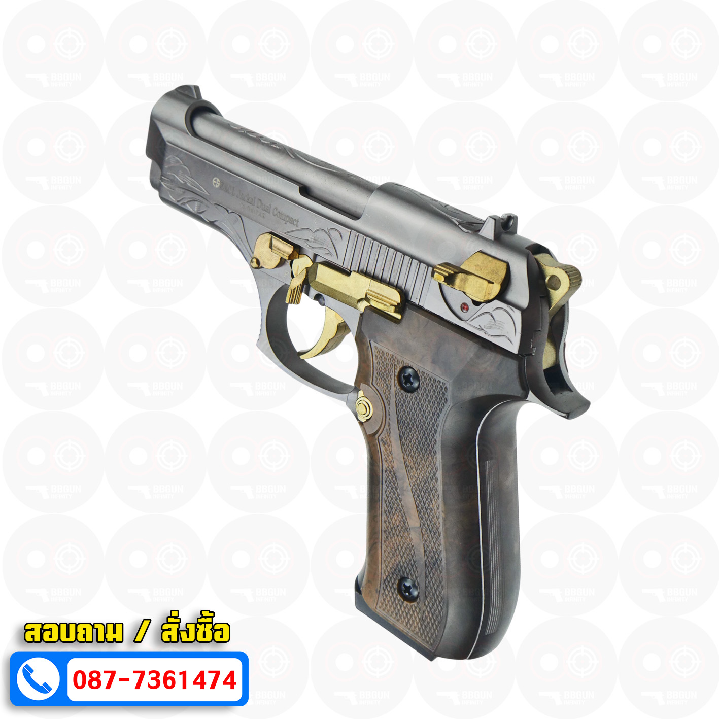 EKOL Jackal Dual Compact M92 4" (Full Auto) สีฟูมทองลาย แบลงค์กันบาเร็ตต้า 9 mm.P.A.K. (ฟูลออโต้) (แถมกล่องใส่ปืน แม็กกาซีน 2 อัน) blank gun