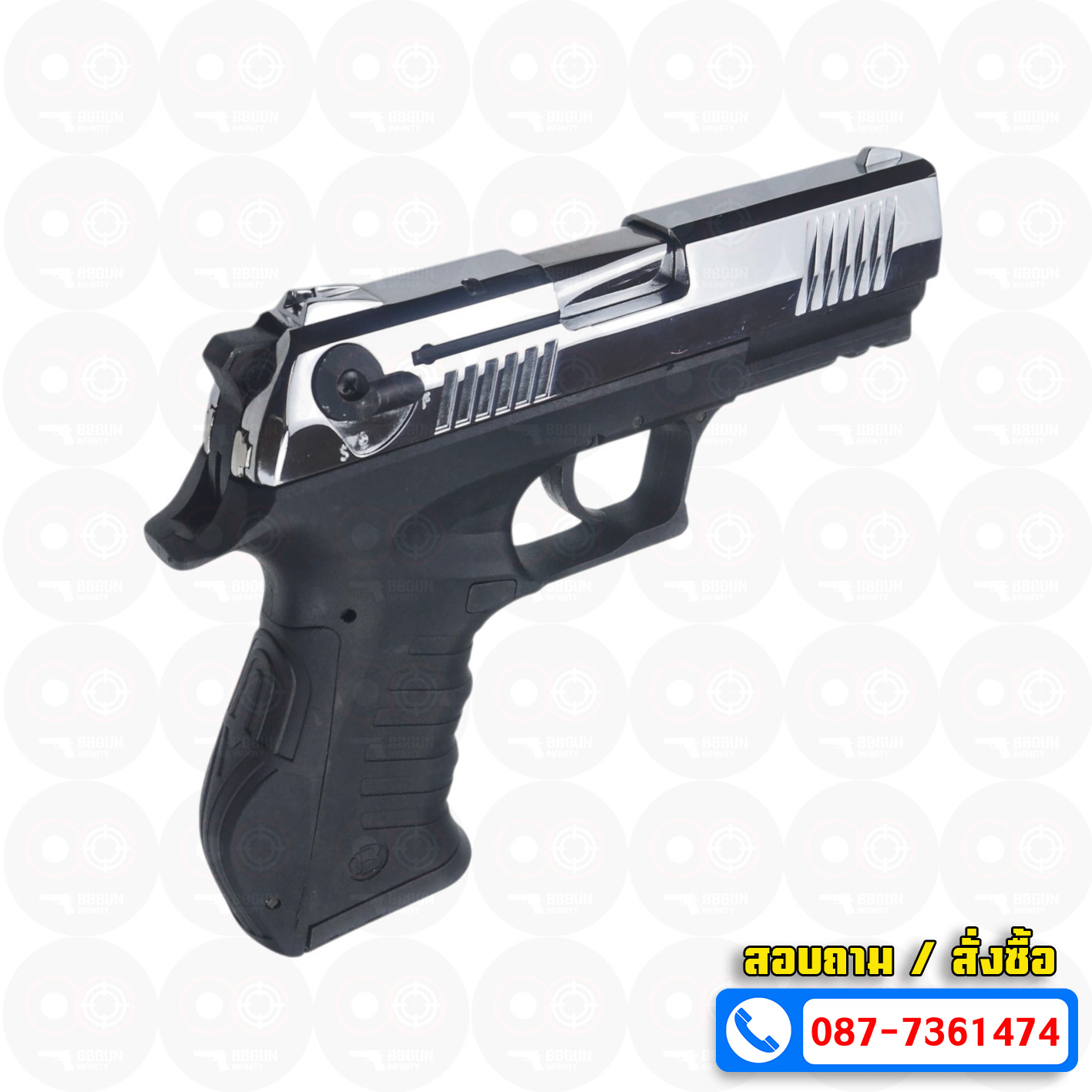 แบลงค์กัน BLOW TR 92 AUTO สีเงินเงา SHINY CHROME Blank Gun ( 2 แม็กกาซีน + กล่องปืน )