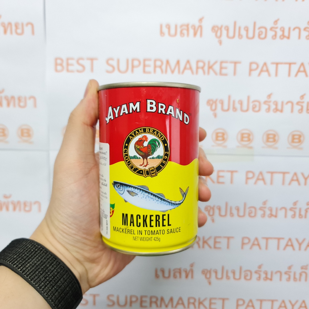อะยัม ปลาแมกเคอเรลในซอสมะเขือเทศ น้ำหนักสุทธิ 425 กรัม Ayam Mackerel in Tomato Sauce Net Weight 425 g.