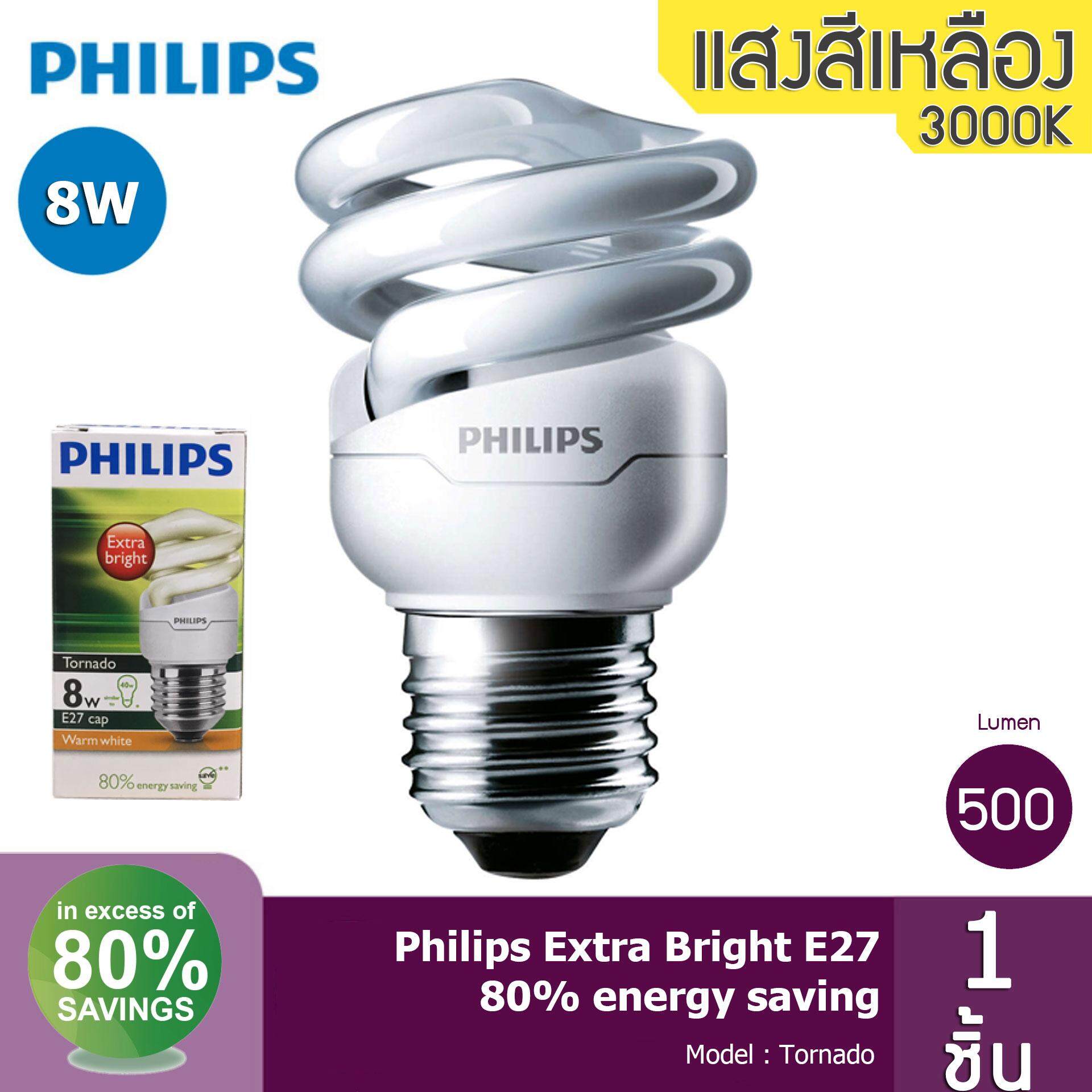 Philips Tornado หลอดประหยัดไฟ ทอร์นาโด เกลียว E27 ขนาด 8W