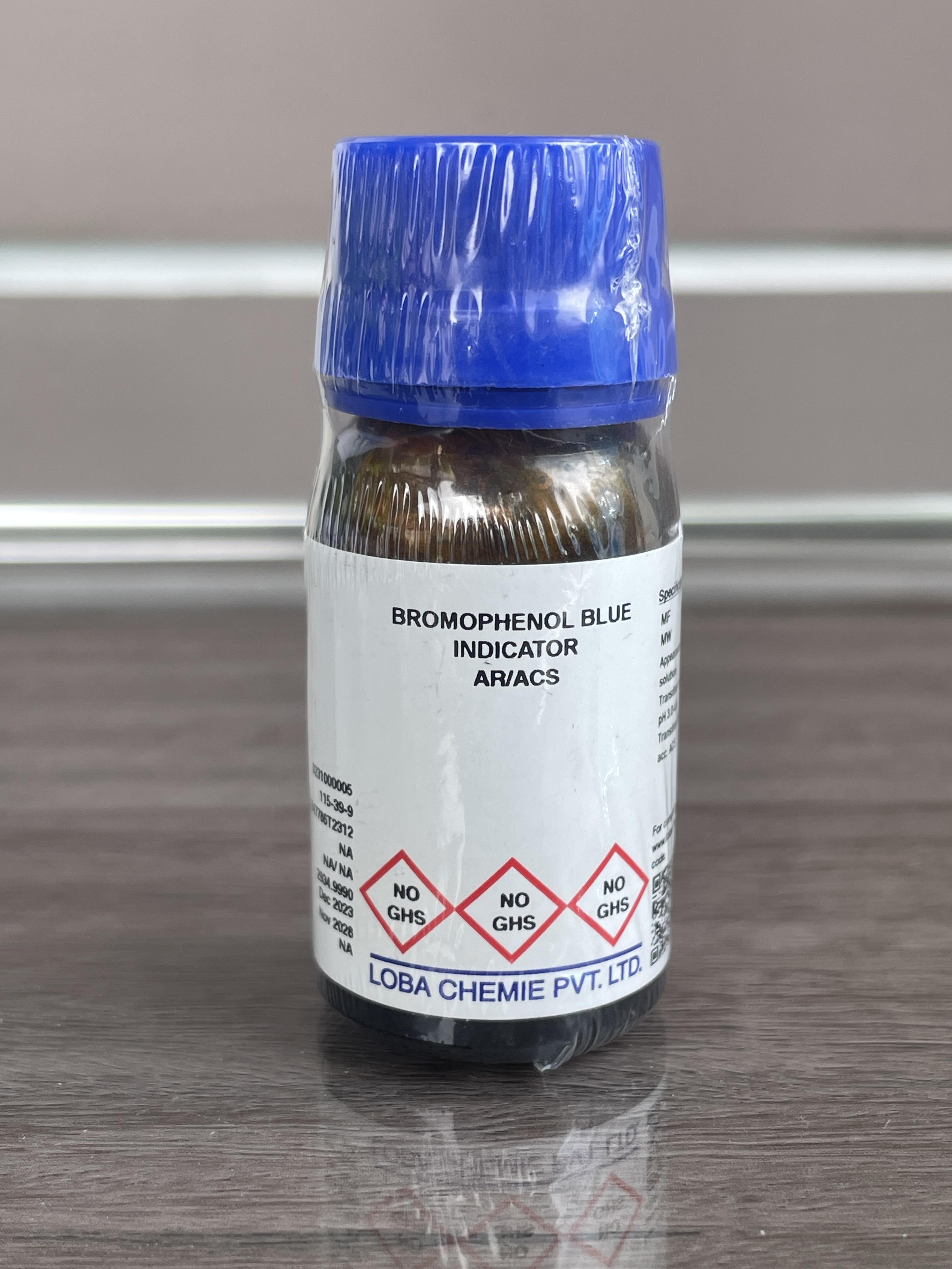 Bromophenol blue, indicator pH 2.8-4.6, AR 115-39-9 25 g , Loba 0231000025