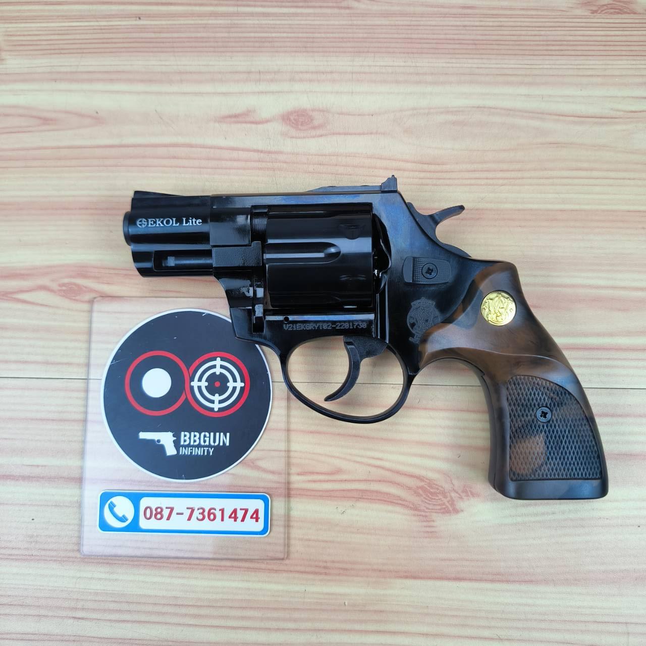 แบลงค์กัน ลูกโม่ 2 นิ้ว สีดำ Ekol Lite กระดุมทอง (Black) Smith & Wesson blank gun Revolver 2 inch
