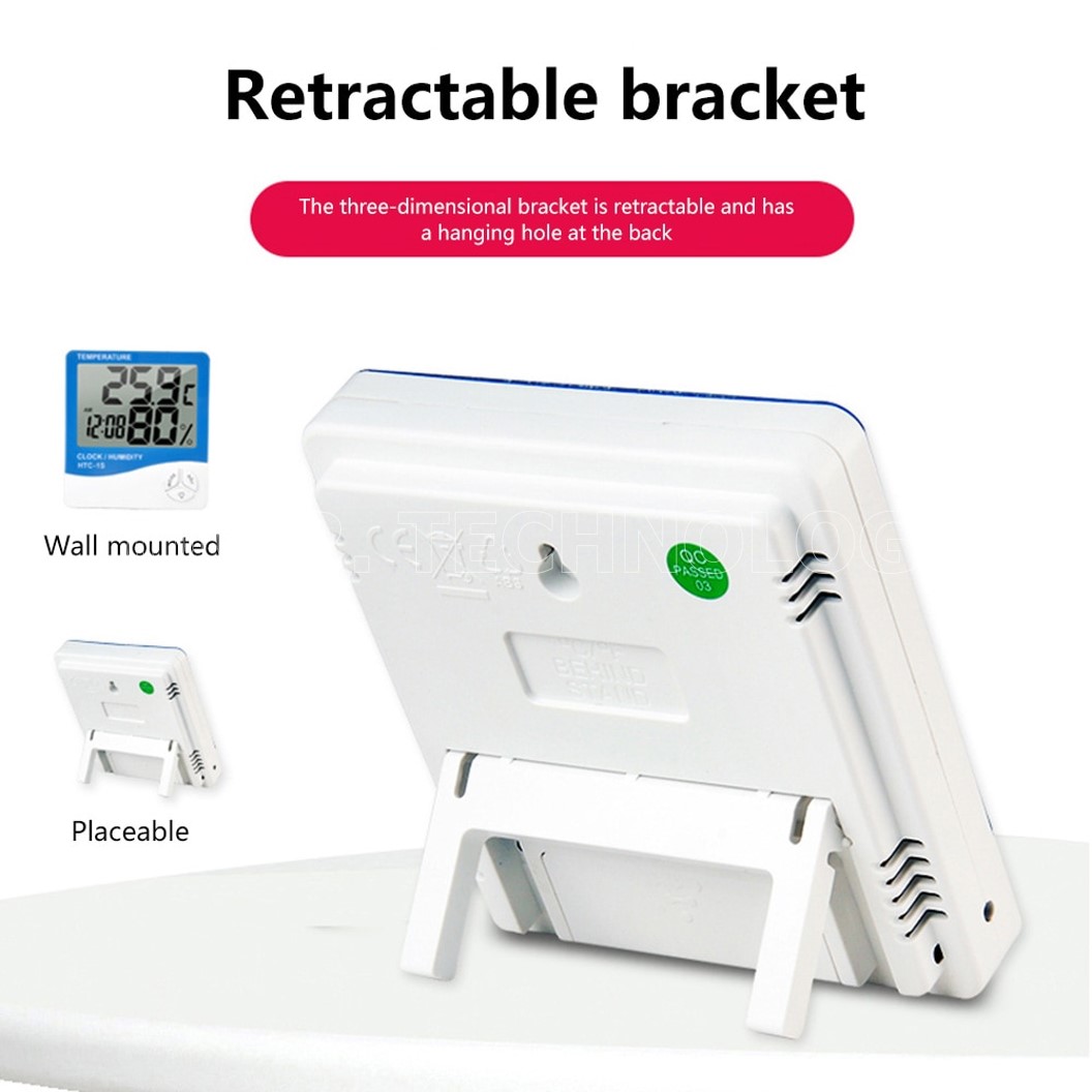 (1ชิ้น) HTC-1S เครื่องวัดอุณหภูมิและความชื้น พร้อมนาฬิกา Electronic Hygrometer - Temperature and Humidity Meter with Clock