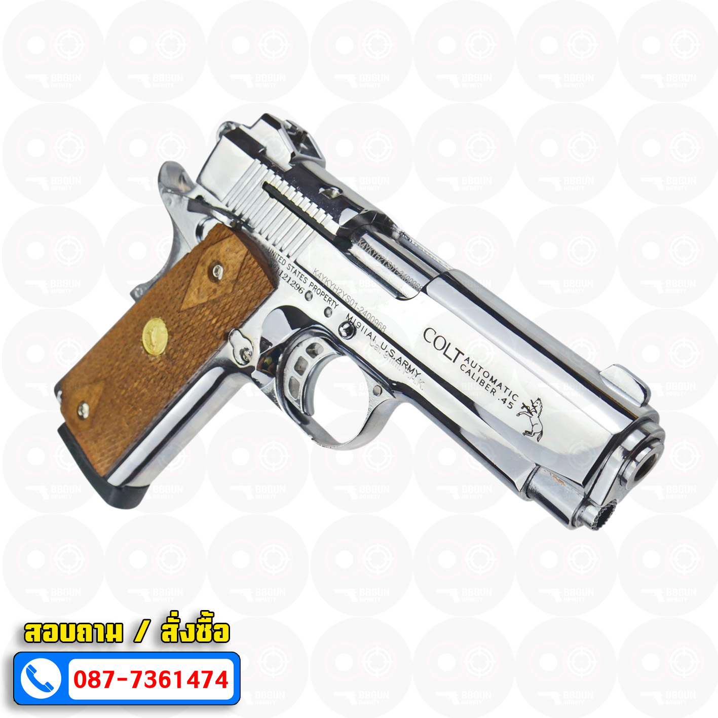 แบลงค์กัน KUZEY Special Combat Officer's ลำกล้อง 4 นิ้ว สีเงินเงา blank gun ด้ามไม้ (แถมกล่องใส่ปืน)