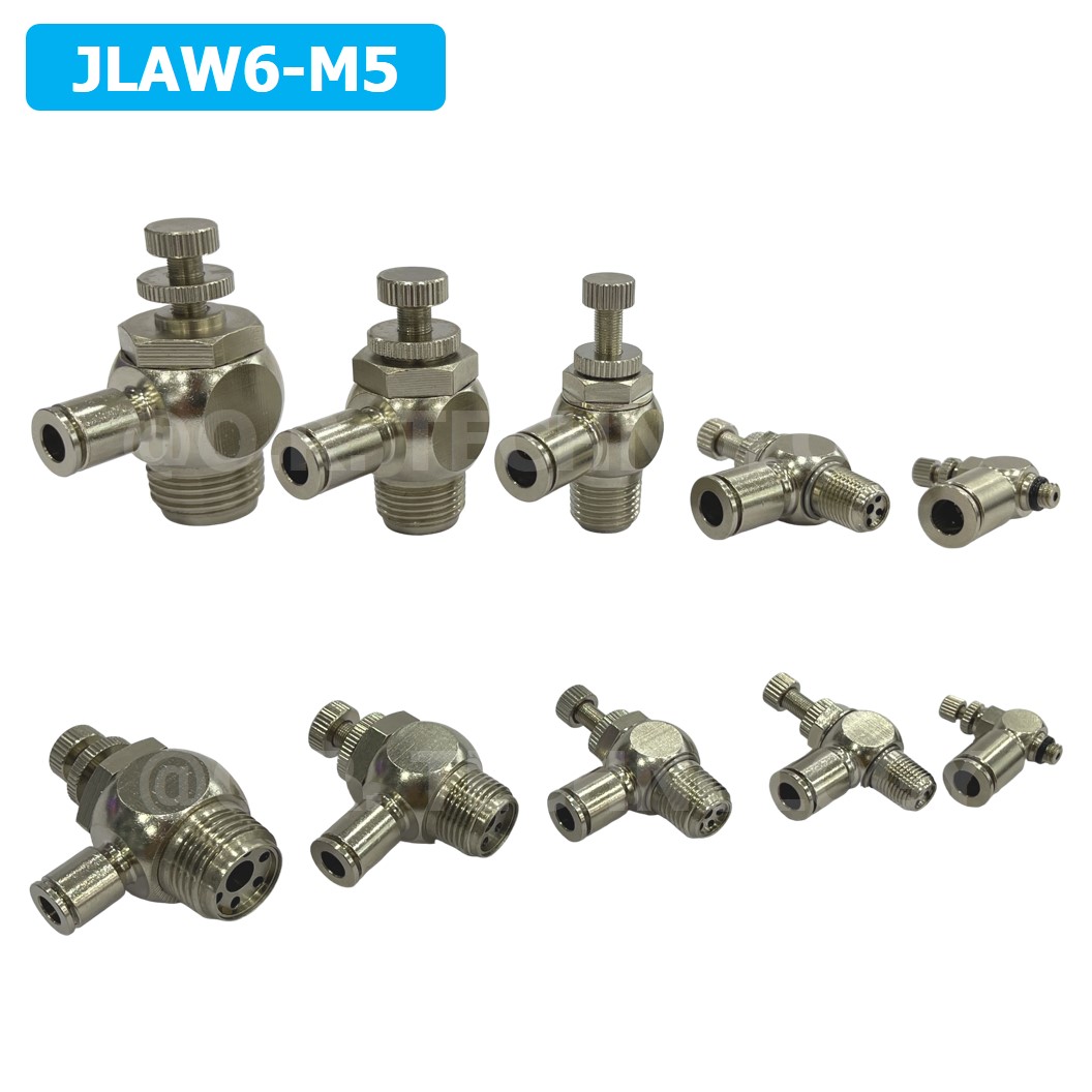 (1ชิ้น) JLAW6-M5 ข้อต่อลมสแตนเลส ข้อต่อปรับลม งอ STAINLESS Air Flow Speed Controller ควบคุมความเร็วลม Speed Control valve JLAW JSL