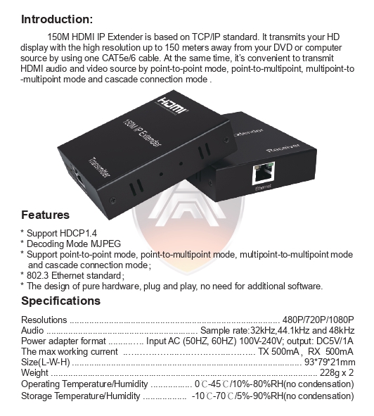 Apollo HDMI Extender AX03 150M 1080P ต่อผ่าน HUB ได้