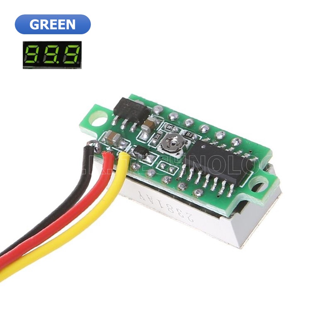 (1ชิ้น) NC291 จอแสดงผล โวลต์มิเตอร์ 3 สาย สีเขียว ขนาด 0.28นิ้ว 0-100VDC 3-Wire DC Voltmeter Green
