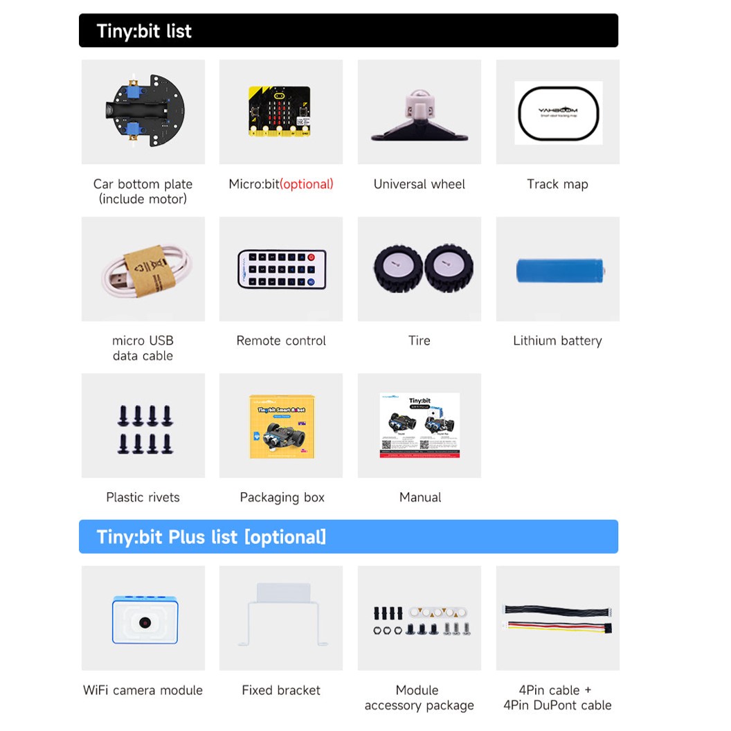 YB-002-CB Yahboom Tinybit Plus ชุดหุ่นยนต์ไมโครบิต พร้อมโมดูลกล้อง Tiny:bit Plus Smart Robot Car **พร้อมบอร์ด Microbit** for Microbit V2/V1.5