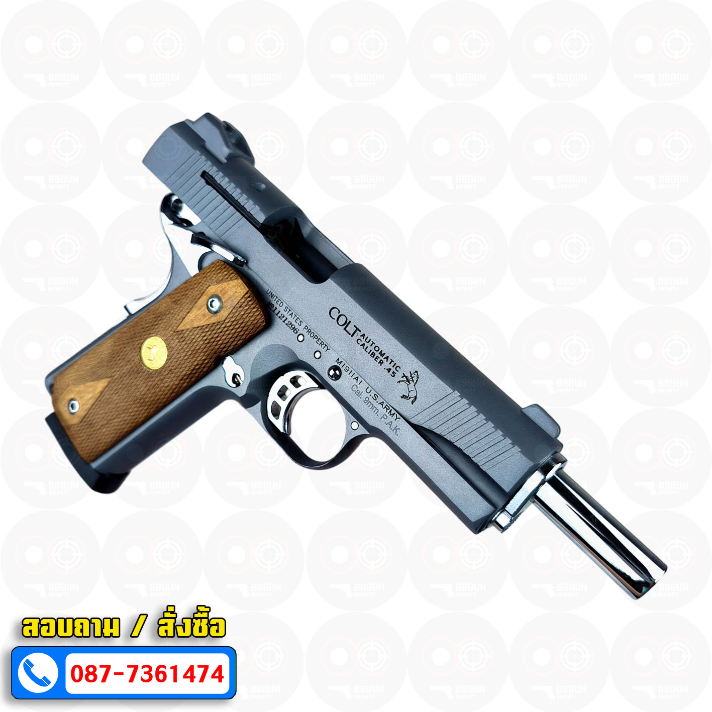 Blank Gun KUZEY M1911 COLT MK IV SERIES 80 Smoke ลำกล้อง 5 นิ้ว สโมค แบลงค์กัน ด้ามไม้