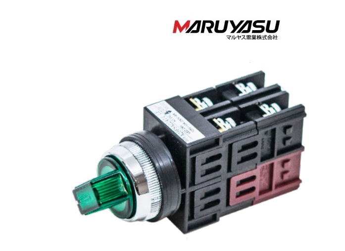 A25FSA3LR2411GLE สวิทช์ลูกศร 3 จังหวะไฟ LED 24V สปริงซ้าย-ขวา ON-OFF-ON φ25 mm.1NO 1NC"MARUYASU"