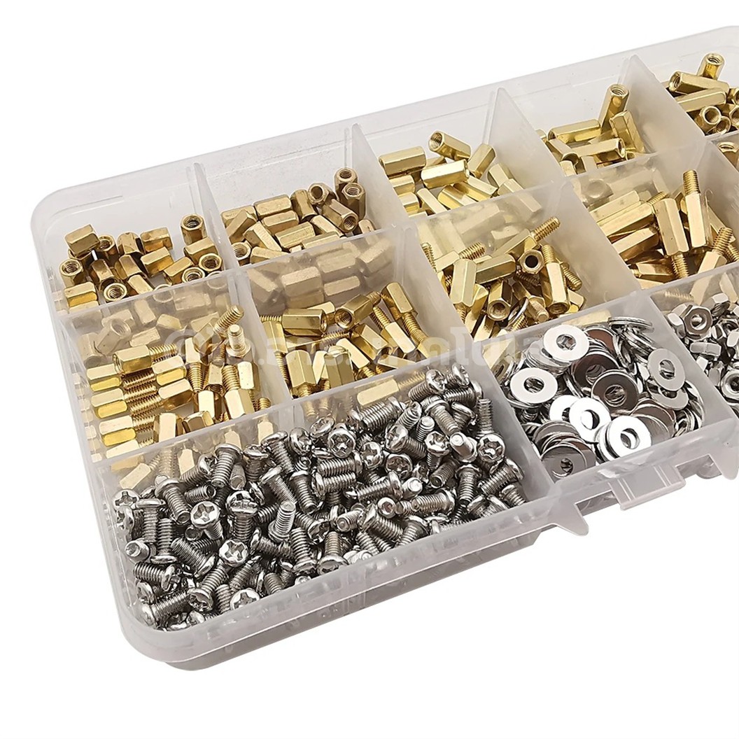 M3-910-Brass ชุดเสาทองเหลือง นอต สกรู M3 910ชิ้น 910Pcs M3 Hex Brass Standoff + Nut + Screw kit เสายึดแผ่นปริ้น เสารองบอร์ด ขารองบอร์ด เสารองแผ่น PCB