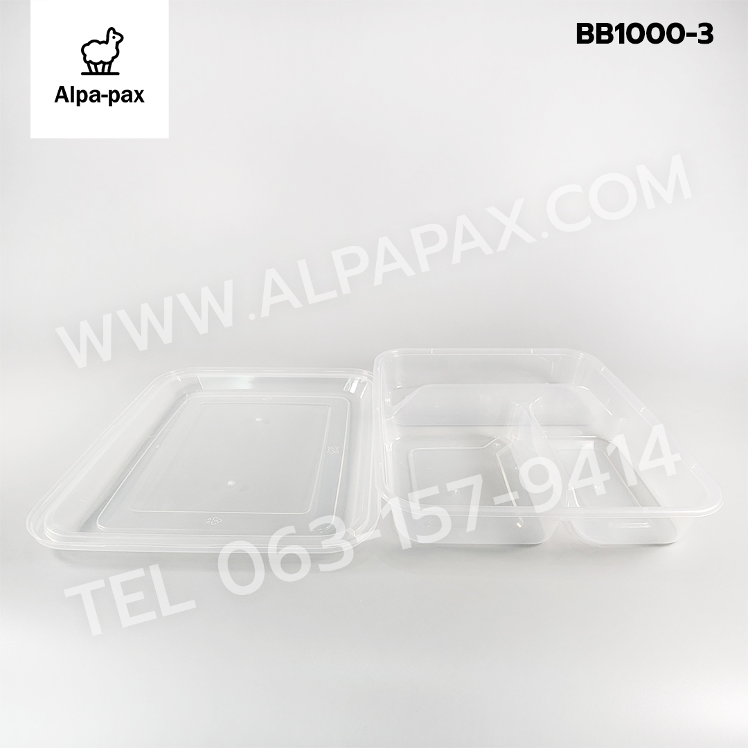 กล่องอาหารพลาสติก+ฝา 3 ช่อง 900ml.ฝาโดม (ลัง 150ใบ) กล่องไมโครเวฟ กล่องข้าว กล่องอาหาร กล่องใส่อาหาร