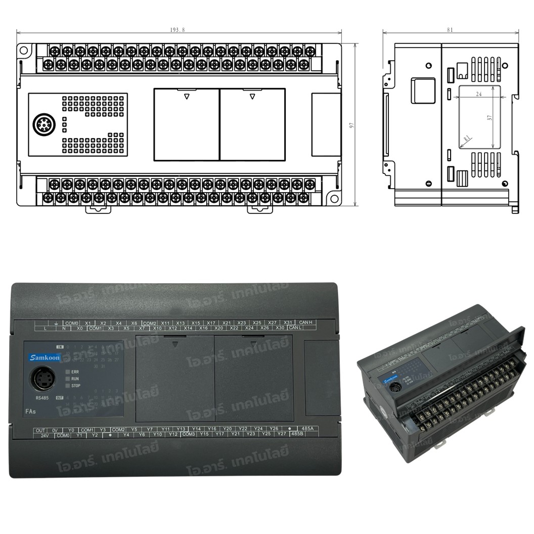 SAMKOON PLC FAs-66MT-AC-E 220VAC 66IO 34IN 32OUT Transistor Output บอร์ดอุตสาหกรรม Interfaces: RS232, RS485, Ethernet, USB-C