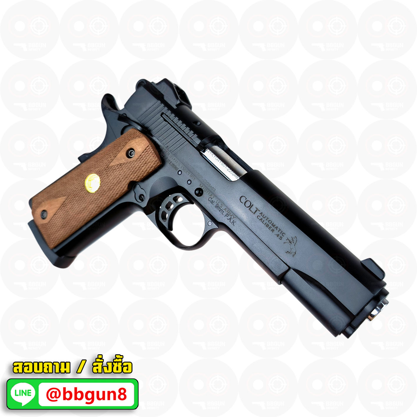 แบลงค์กัน KUZEY M1911 ลำกล้อง 5 นิ้ว COLT'S MK IV SERIES'70 สีดำ ด้ามไม้ blank gun