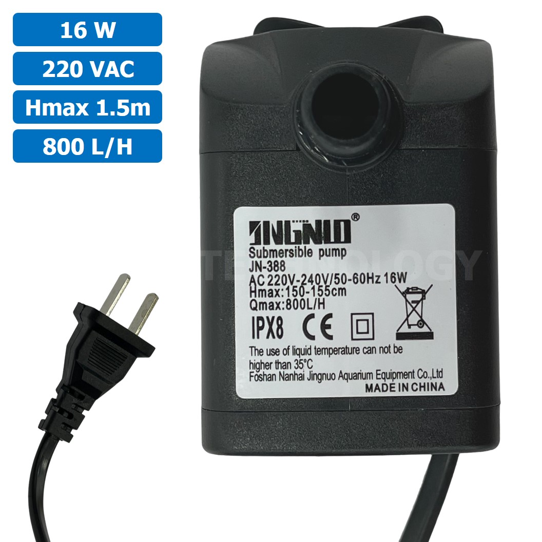 JN-388 ปั๊มน้ำ ปั๊มแช่ ปั๊มพัดลมไอเย็น 220VAC 16W Water pump Submersible Pump JING NUO Hmax 1.5m Qmax 800L/H JINGNUO
