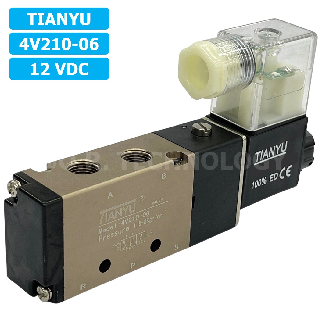 4V210-06 12VDC โซลินอยด์วาล์ว คอยล์ 1 ข้าง 5/2 Single coil Solenoid Valve Pneumatic TIANYU 4V-210-06