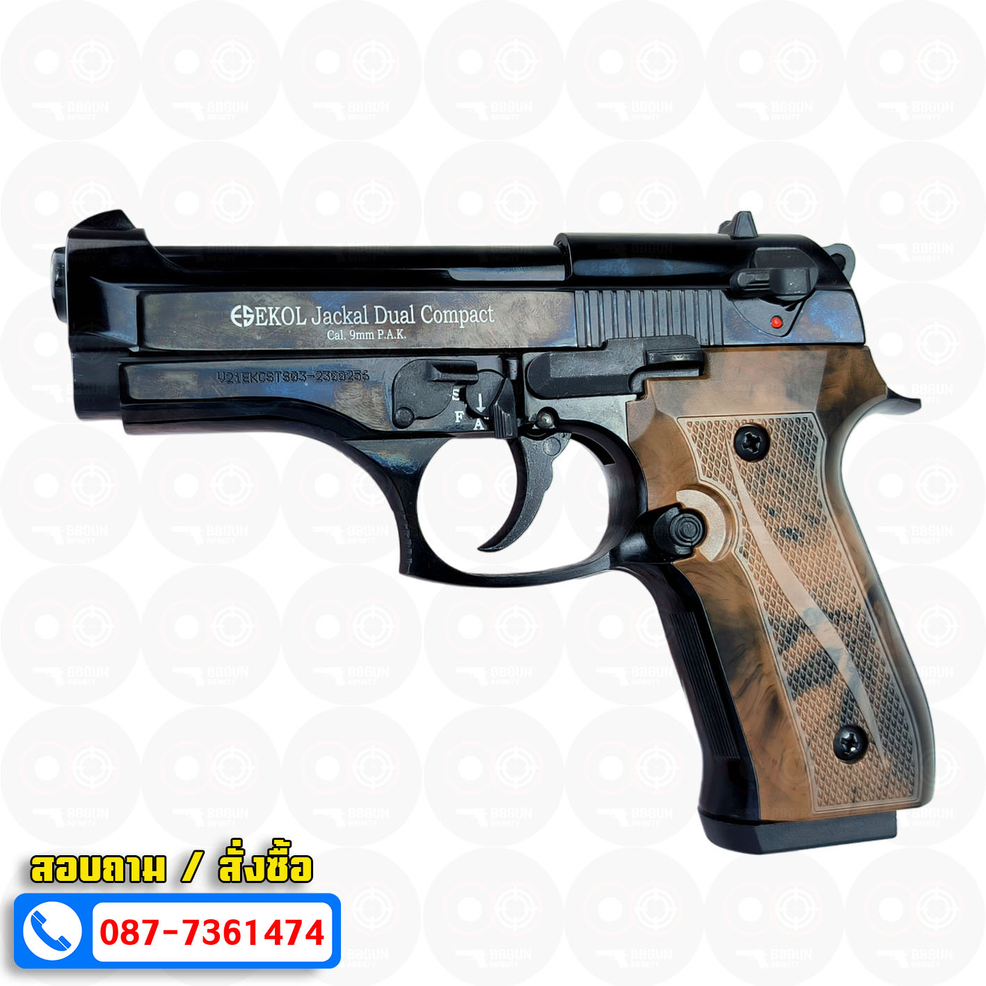 แบลงค์กัน Ekol Jackal Dual Compact 4" สีดำ Full Auto blankgun (แถมกล่องใส่ปืน แม็กกาซีน 2 อัน)